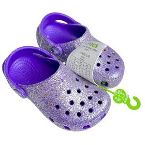 Crocs Shoes Toddler 9 Purple Glitter Back Straps Girls Sparkle Shine Comfort New